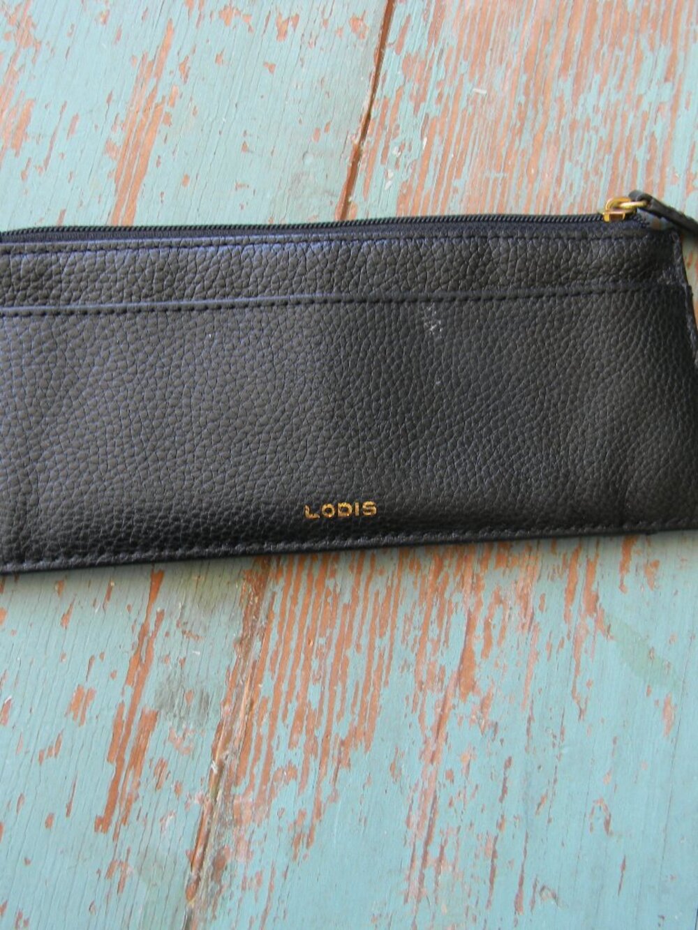 Lodis Black PEBBLE Leather Slim Card Case Wallet Zip Pocket ID WALLET